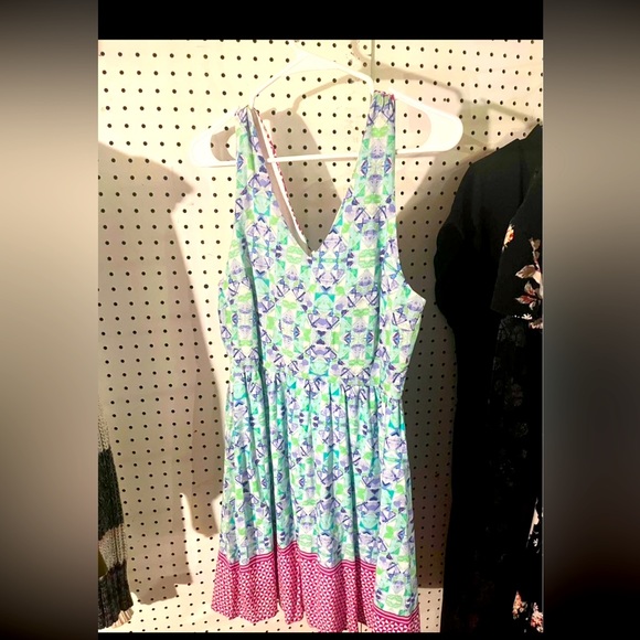 Summer dress. Pink and green. - Picture 1 of 2